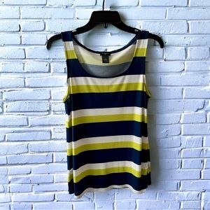 Ann Taylor Women’s Multi-Striped Tank • Navy, Chartreuse, White Stripes • Size M
